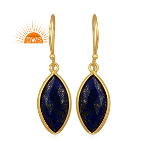 Elegantes Pendientes de Plata con Forma de Marquesa y Piedra Preciosa de Lapislázuli Azul, Pendientes Chapados en Oro, Pendientes de Gancho de Plata Hechos a Mano por Diseñadores - Product Image 1