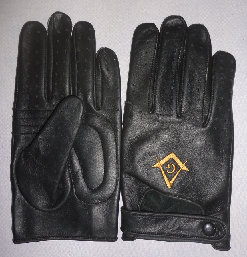 Черные масонские перчатки с вышивкой название и номер коттеджа с квадратным компасом