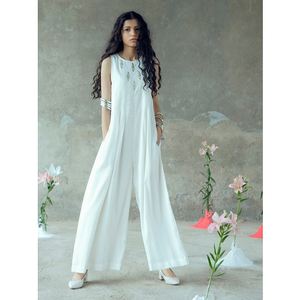 Mono informal de una pieza para mujer, mono de algodón de lino 100%, sin mangas, bordado, precio al por mayor - Product Image 3