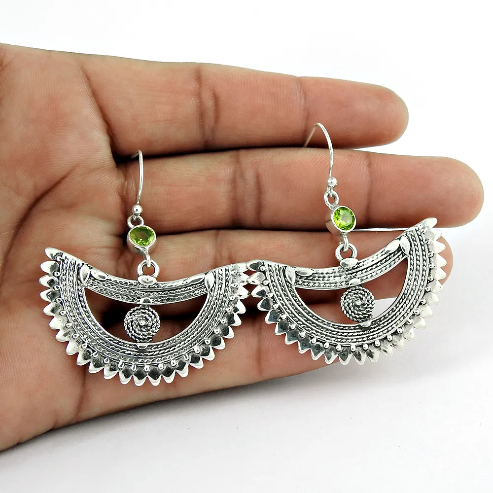 Antique handmade gemstone jewellery peridot earring gift for girls fine jewelry 925 sterling silver earring supplier