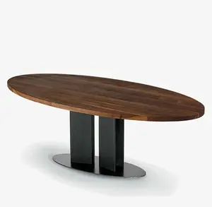 Moderno novo design vintage ferro & madeira oval forma painel estilo sólido acácia sala de jantar móveis mesa