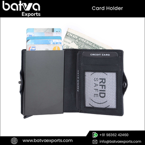 Diseño moderno de la mejor calidad Bloqueo RFID Cuero genuino Aluminio Titular de la tarjeta de visita Botón Venta caliente Compartimento de moneda - Product Image 6