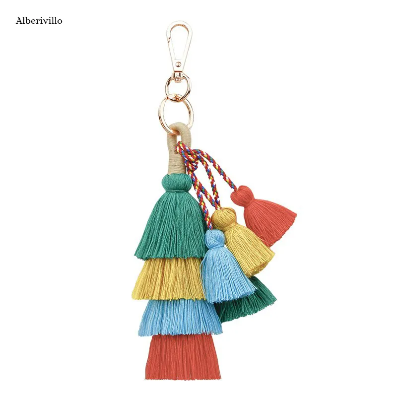 Sustainable Bohemian Fashion Fur Ball Tassel Metal Ring Charm Tassel Pompom keychain Accessories Comfy from India