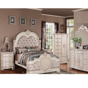 Juego de muebles de dormitorio tallados italianos blancos, cama moderna para habitación principal, acabado moderno de lujo, juego de dormitorio para el hogar - Product Image 1