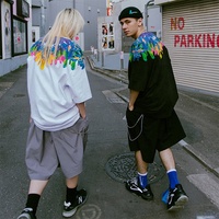 Vente en gros Design personnalisé T-shirt à manches courtes en coton pour hommes High Street Hip Hop Wing Print Street Wear Style décontracté