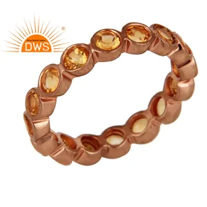 Gorgeous Citrine Gemstone Eternity Ring 18k Rose Gold Plated Silver Hammered Engagement Band Ring Jewelry Wholesale - Product Image 1