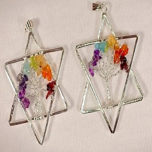 คริสตัลบำบัดรูปดาวจี้โลหะรูปจักระ7เม็ดทำจากสเตนเลสสตีลสีเงินฝังคริสตัลบำบัด - Product Image 1