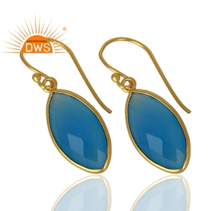 Nanette-pendientes chapados en oro hechos a mano con gancho de plata, proveedor de joyería, pendientes de piedras preciosas de Calcedonia azul facetados, venta al por mayor - Product Image 2