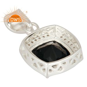 Solid 925 Sterling Silver Women's Pendant Jewelry Wholesaler Cushion Cut Black Onyx Gemstone Pendant White Topaz Wedding Jewelry - Product Image 3
