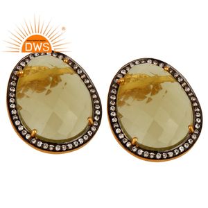 925 Sterling <b>Silver</b> Natural Lemon Topaz And Cz Gemstone <b>Stud</b> <b>Earring</b> <b>For</b> <b>Women</b> Jewelry Manufacturer - Product Image 2