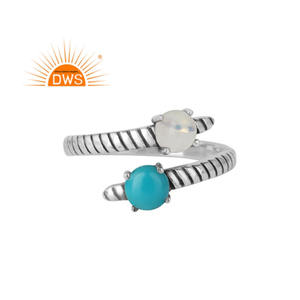 Handmade Sterling Silver Adjustable Ring Ethiopian Opal Turquoise Gemstone Ring Oxidized Jewelry Manufacturer - Product Image 1