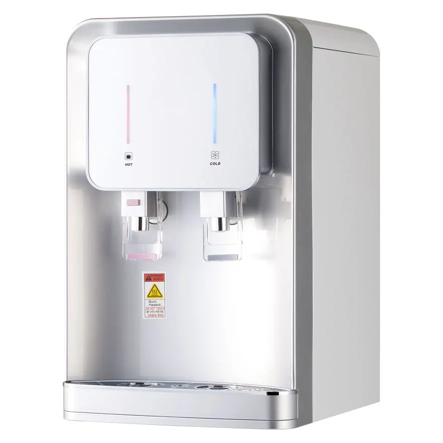 Moolmang Hot and Cold Water Dispenser UF 4 stage Filter System Desktop Counter Top Water Purifier Silver Color
