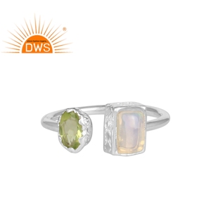 Bague noire naturelle en argent Sterling, opale et péridot, bijoux vente en gros - Product Image 1