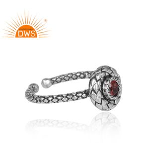 Anillo Étnico de Plata de Ley 925, Joyería de Plata de Diseño, Anillo con Granate Rojo Intenso, Fabricante de Joyería India - Product Image 3