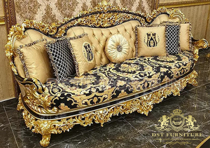 Ensemble de meubles de salon en teck sculpté or royal impérial avec design moderne, taille et couleur personnalisables - Product Image 4