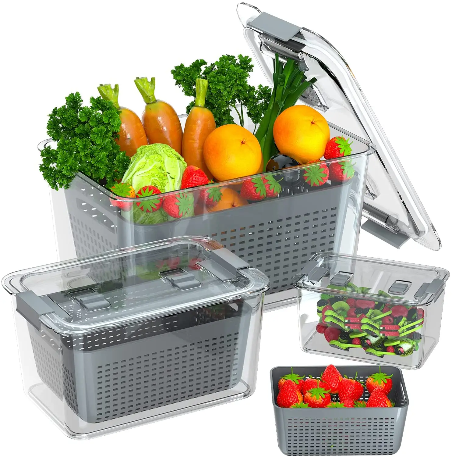 3 Sizes Fresh Vegetable Fruit Storage Containers Fridge Food Storage Containers Keep Vegetables Fresh Easy to Clean