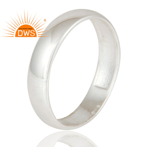 Bague de Fiançailles et de Mariage Large en Argent Sterling Massif Poli Miroir avec Sertissage Clos, Plaqué Rhodium, Tendance et Classique pour Fête - Product Image 2