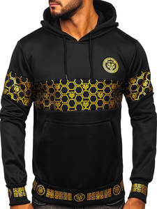 Sudadera con capucha y sudaderas con estampado negro y dorado personalizado para hombre Material de algodón de poliéster de invierno - Product Image 3