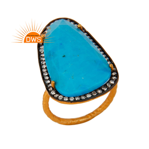 แหวนพลอยเพทายเทอร์ควอยซ์ดีไซน์ใหม่แหวนเงินชุบทอง925สีเหลือง22K เครื่องประดับคอลเลกชันอันงดงาม - Product Image 1