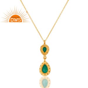 Topacio verde ónix conjunto de piedras preciosas colgante nuevo diseñador 18K chapado en oro Cadena de plata collar joyería proveedor colección Vintage - Product Image 2