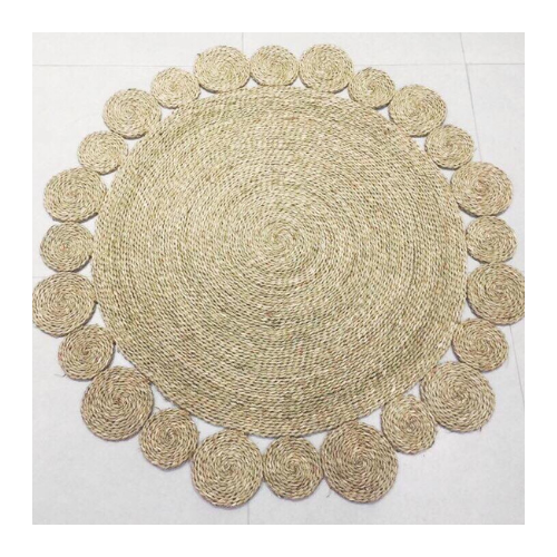 Vintage Seagrass Wicker Straw Rug Carpet / Traditional Round Shape 100% Natural Jute Braided Rugs For Floor Decoration