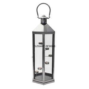 Single Gold Plated Stainless Steel Metal Lantern Big Size Simple <b>Plain</b> <b>Candle</b> Holder High Quality Modern Weddings Christmas - Product Image 6