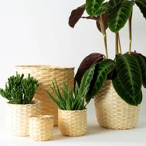 Nieuwe Geweven Set Bamboe Plant Pot Holder Opslag Mand, Plant Holder Bloempot Voor Home Decoratie Groothandel