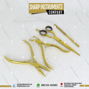 Herramientas para Extensiones de Cabello SharpInst Gold, Acero Inoxidable, Tamaño 5/2'', Uso en Salón de Belleza, Logotipo Personalizado, Estuche de Rexine Dorado Suave - Product Image 2