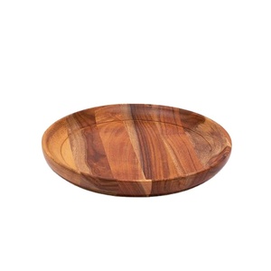 Bandeja Redonda de Madera para Servir, Plato de Madera de Acacia Natural, Apto para Alimentos, Bandeja para Frutas y Aperitivos con Borde Elevado - Product Image 1