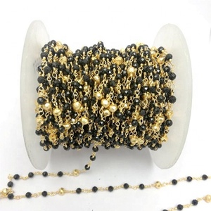 Pyrite d'or et Onyx noir chaîne perlée ronde avec facettes de pierres précieuses composant de résultats de bijoux élégant - Product Image 1