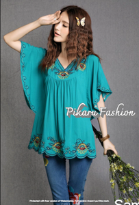 100% Cotton Embroidery Tunic & <b>Tops</b> Short Sleeve V-Neck Summer <b>Gypsy</b> Casual Elegant Woven Natural Waistline Sustainable Washable - Product Image 3