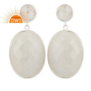 925 Sterling Silver Oval Shaped Dangle Earrings Jewelry Wholesaler Natural <b>Chunky</b> Rainbow Moonstone Fine Earring Silver Jewelry - Product Image 1