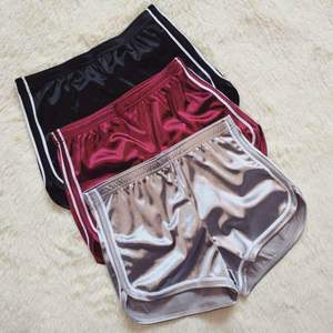 Purple Women's Sporty Shorts With Side Stripe <b>Elastic</b> Waist Quick Dry Satin Fabric Short Shorts - Product Image 2