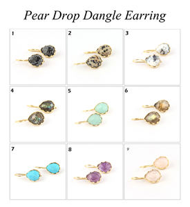 กุหลาบธรรมชาติควอตซ์ Prongs ตรวจสอบตัดตะขอต่างหูชุบทองที่ทำด้วยมือผู้หญิงต่างหู24พันชุบทองทองเหลืองแฟชั่นต่างหู - Product Image 2