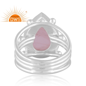 Handmade Design Fine Sterling Silver Natural Rose Quartz Gemstone <b>Statement</b> <b>Ring</b> Jewelry Manufacturer - Product Image 4