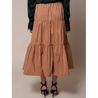 Jupe longue en taffetas de qualité italienne supérieure, 100 % tissu, taille élastique, trois volants plissés. Pour la fête