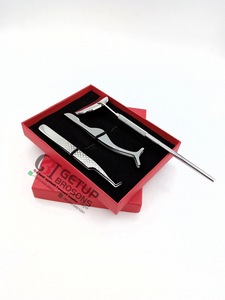 Vente en gros Miroir professionnel en acier inoxydable Poignée en diamant argenté à 90 degrés Pince à cils à pointe dentelée antistatique Personnalisée - Product Image 4