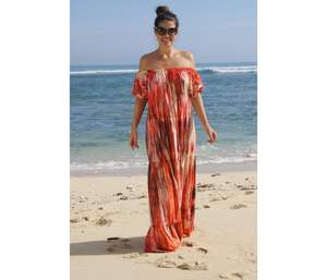 Verano Tie Dye largo Maxi vestido fuera del hombro sin tirantes sin mangas espalda diseño hecho mezcla de tela elegante verano señora vestido OEM - Product Image 2