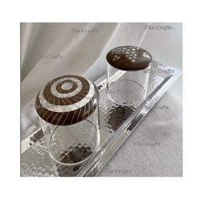 手ごろな価格で木のふたとガラストレイと2つのガラスボックスの最新デザインの甘いサービングボックスセット - Product Image 5