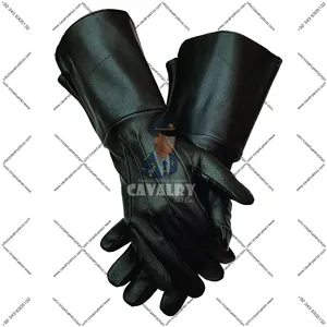 Produttori di guanti neri di alta qualità in vera pelle con cinturino in marcia | Guanti neri in pelle moda uomo polsini lunghi