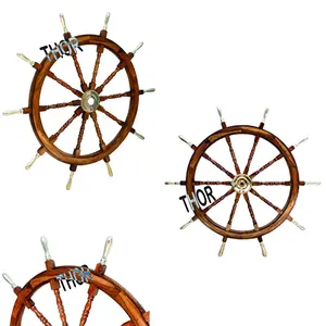 可收藏的船方向盘海盗木制72英寸航海装饰木质黄铜手柄墙船礼物