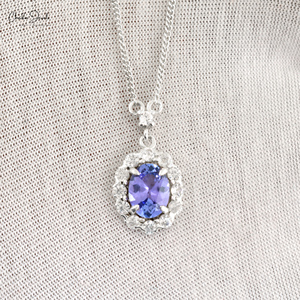 Offre Spéciale Design classique luxe forme ovale naturel Tanzanite et cubique Zircon Halo collier pendentif 925 bijoux en argent Sterling - Product Image 2