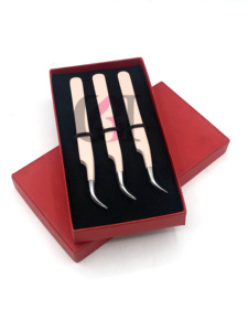 Haute qualité pêche couleur poudre revêtement incurvé argent pointe Extension de cils pince à épiler Logo personnalisable meilleurs Instruments de beauté - Product Image 5