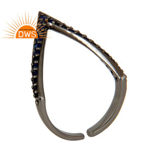 Bague midi en argent sterling 925 de conception antique indienne, plaquée rhodium noir, bijoux en gros, ensemble de pierres précieuses en saphir bleu - Product Image 1