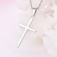 Silver Necklace Silver Religious Jewelry Christian Baptism Gift 925 Sterling Silver Plain Pendant 22*12.8 Cross Couple Men Cross Necklace Chain