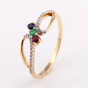 14K Vergulde Natuurlijke Ruby Sapphire En Emerald Ring Factory Prijs Zilveren 925 Uit Thailand Fabriek