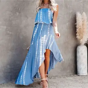 Summer Clothing 2021 Sleeveless Dress Beautiful Tie Dye 2 Piece Crop Top And Long African Skirt Sets 2 piece Skirts Set Outfits