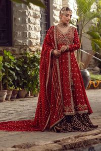 Trendy Stylus <b>Red</b> Anarkali Lehenga Dress with Elegant Dupatta Embroidered Zardozi Work Made of <b>Silk</b> for Weddings - Product Image 2
