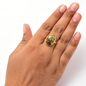 One-of-A-kind 925แหวนแต่งงานทำด้วยมือเงินสเตอร์ลิง18K ชุดตัวเรือนชุบทอง18K แฟชั่นพลอยทองแดงตาแมวธรรมชาติ - Product Image 4