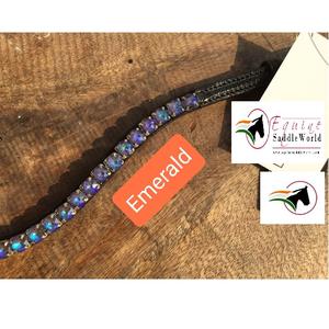 Bandeau de tête en laque émeraude élégante avec incrustation de cristaux, crochet et boucle à échange facile, bride en cuir, équipement de course hippique de luxe abordable - Product Image 5